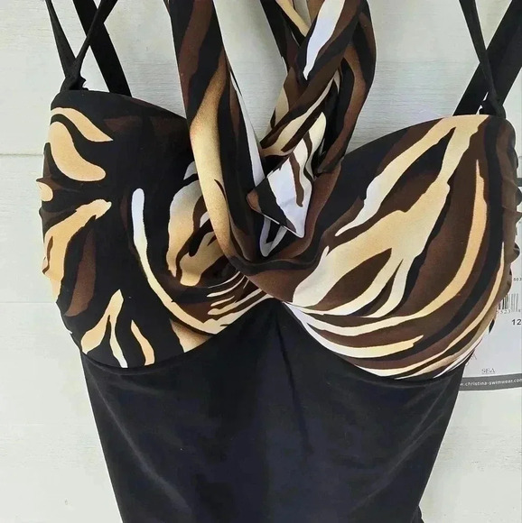Christina Women's 5 Way Trickster Waist Minimizer Swimsuit Black Tiger Sz 12 NWT - Picture 2 of 11
